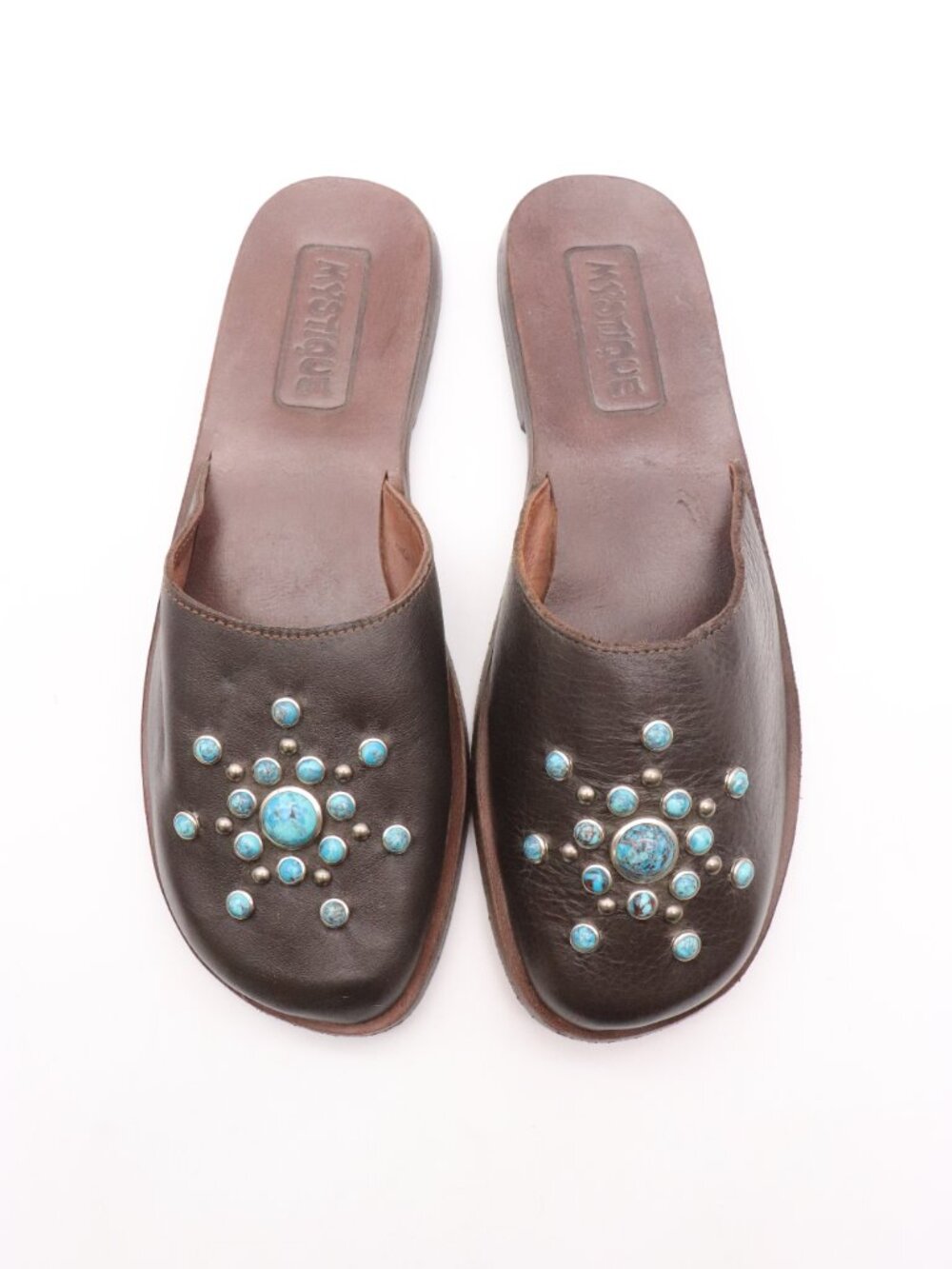 Mystique Boutique Women's Size 9 Brown and Blue Stones Closed Toe Sandals